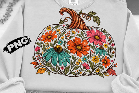 Floral Pumpkin Fall Retro Wildflower PNG SVG DesignDestine 