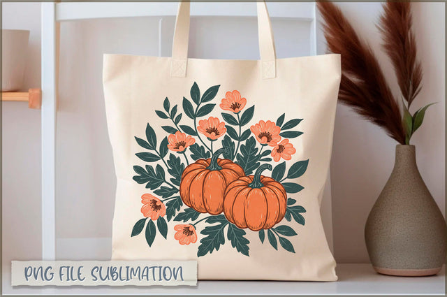 Floral Pumpkin Fall Tote Bag Sublimation Shetara Begum 