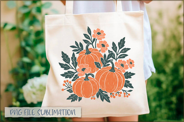 Floral Pumpkin Fall Tote Bag Sublimation Shetara Begum 