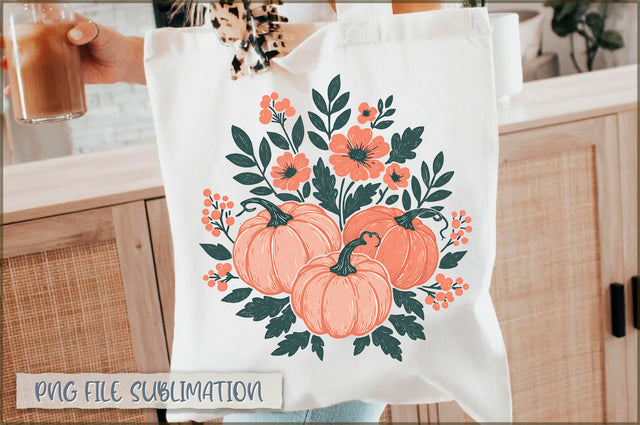 Floral Pumpkin Fall Tote Bag Sublimation Shetara Begum 