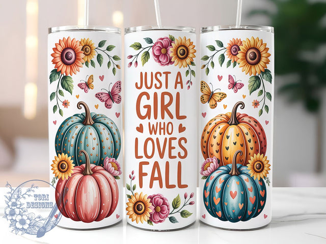 Floral Pumpkin Girl Loves Fall Tumbler, Floral Pumpkin Wrap, Autumn Aesthetic Cup, 20oz Fall Tumbler, Cozy Pumpkin Mug, Fall Floral Sublimation, Cute Autumn Design Sublimation ToriDesigns 