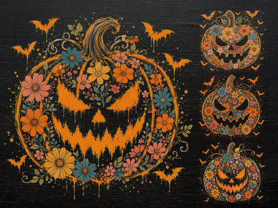 Floral Pumpkin Halloween PNG Bundle SVG DesignDestine 