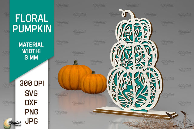 Floral Pumpkin Laser Cut. Autumn Pumpkin SVG Design SVG Evgenyia Guschina 