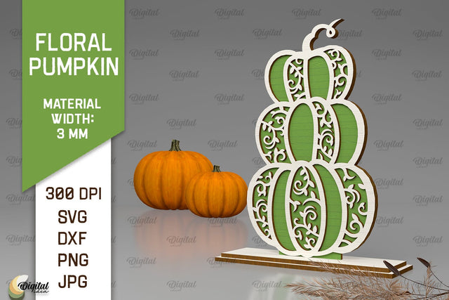 Floral Pumpkin Laser Cut. Autumn Pumpkin SVG Design SVG Evgenyia Guschina 