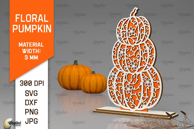 Floral Pumpkin Laser Cut. Autumn Pumpkin SVG Design SVG Evgenyia Guschina 