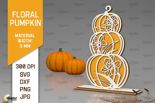 Floral Pumpkin Laser Cut. Autumn Pumpkin SVG Design SVG Evgenyia Guschina 