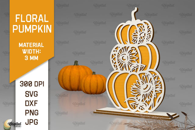 Floral Pumpkin Laser Cut. Autumn Pumpkin SVG Design SVG Evgenyia Guschina 