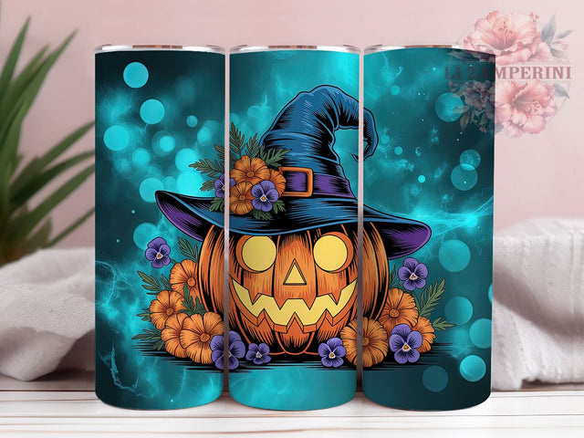 Floral Pumpkin Spooky Autumn Tumbler, Spooky Autumn Wrap, Halloween Sublimation PNG, 20oz Tumbler Design, Fall Season Cup, Cute Creepy Art, Rustic Halloween Tumbler Sublimation Li Zamperini 