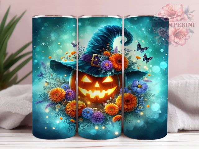 Floral Pumpkin Spooky Autumn Tumbler, Spooky Autumn Wrap, Halloween Sublimation PNG, 20oz Tumbler Design, Fall Season Cup, Cute Creepy Art, Rustic Halloween Tumbler Sublimation Li Zamperini 