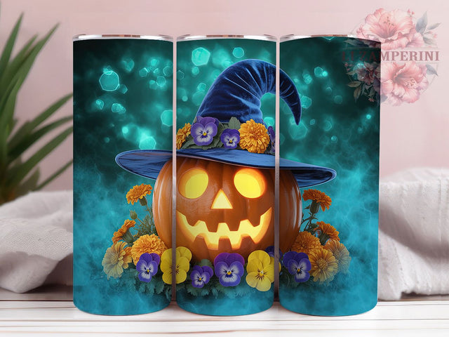 Floral Pumpkin Spooky Autumn Tumbler, Spooky Autumn Wrap, Halloween Sublimation PNG, 20oz Tumbler Design, Fall Season Cup, Cute Creepy Art, Rustic Halloween Tumbler Sublimation Li Zamperini 
