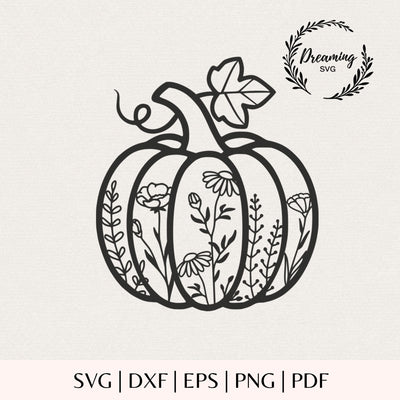 Floral Pumpkin SVG - Fall Flower Pumpkin Cut File - Rustic Autumn Wildflower Graphic for Laser and Silhouette SVG DreamingSVG 