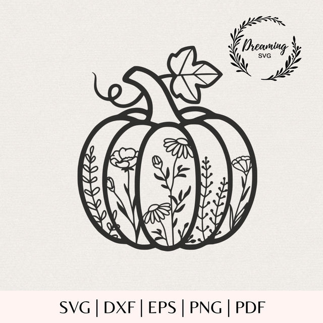 Floral Pumpkin SVG - Fall Flower Pumpkin Cut File - Rustic Autumn Wildflower Graphic for Laser and Silhouette SVG DreamingSVG 