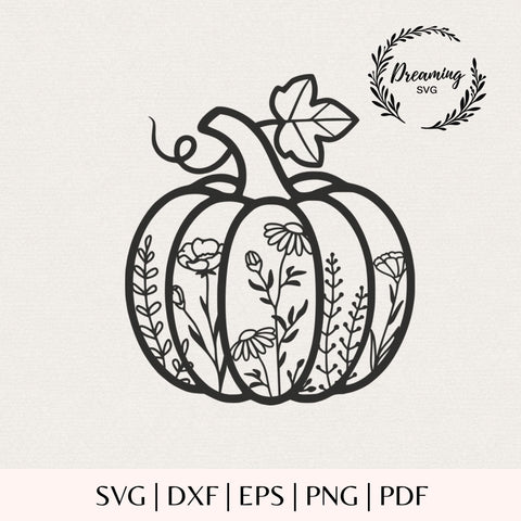 Floral Pumpkin SVG - Fall Flower Pumpkin Cut File - Rustic Autumn Wildflower Graphic for Laser and Silhouette SVG DreamingSVG 
