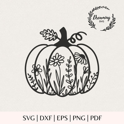 Floral Pumpkin SVG - Fall Flower Pumpkin Cut File - Rustic Autumn Wildflower Graphic for Laser and Silhouette SVG DreamingSVG 