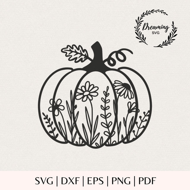 Floral Pumpkin SVG - Fall Flower Pumpkin Cut File - Rustic Autumn Wildflower Graphic for Laser and Silhouette SVG DreamingSVG 