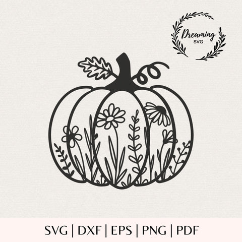 Floral Pumpkin SVG - Fall Flower Pumpkin Cut File - Rustic Autumn Wildflower Graphic for Laser and Silhouette SVG DreamingSVG 