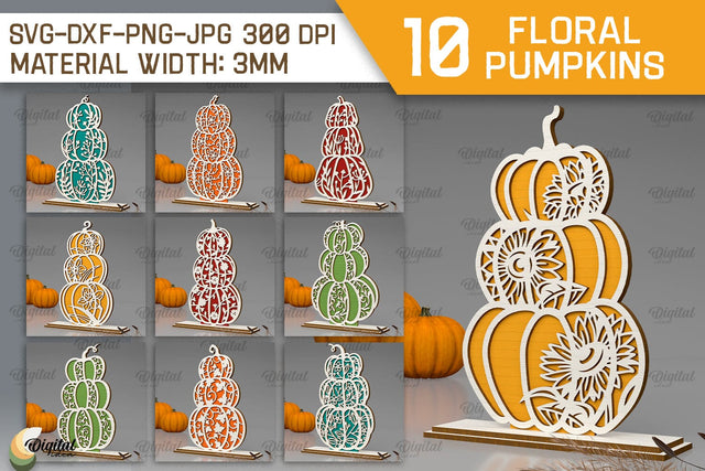 Floral Pumpkins Laser Cut Bundle. Autumn Pumpkins SVG SVG Evgenyia Guschina 