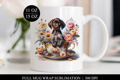 Floral Puppy Mug Wrap Design, Full Mug Sublimation Sublimation BijouBay 