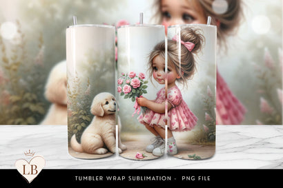 Floral Puppy Tumbler Wrap, Messy Bun Girl with Roses Sublimation BijouBay 