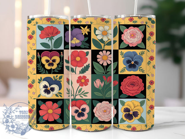Floral Quilt Patchwork 20oz Tumbler, Patchwork Style, Rustic Tumbler, 20oz Sublimation, PNG Design, Country Mug, Vintage Gift Sublimation ToriDesigns 