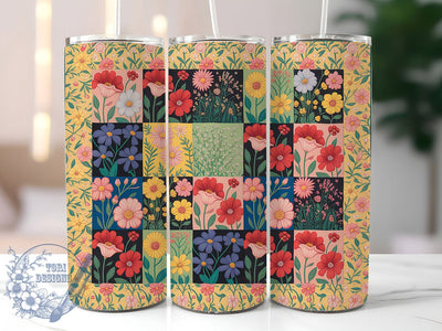 Floral Quilt Patchwork 20oz Tumbler, Patchwork Style, Rustic Tumbler, 20oz Sublimation, PNG Design, Country Mug, Vintage Gift Sublimation ToriDesigns 