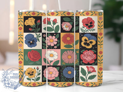 Floral Quilt Patchwork 20oz Tumbler, Patchwork Style, Rustic Tumbler, 20oz Sublimation, PNG Design, Country Mug, Vintage Gift Sublimation ToriDesigns 
