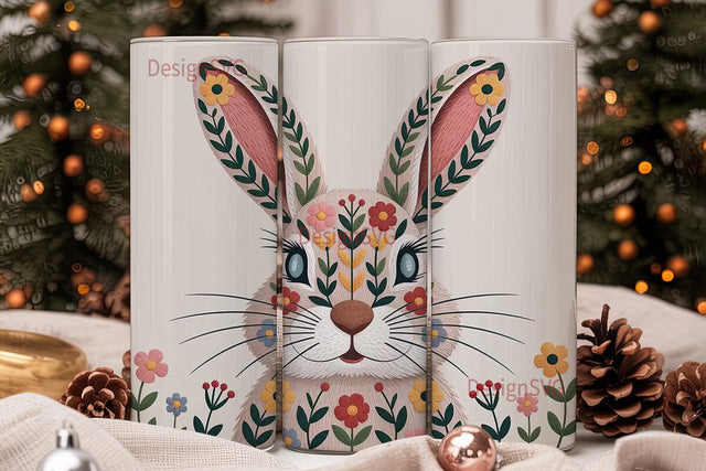 Floral Rabbit 20oz Tumbler Wrap Sublimation DesignSVG 