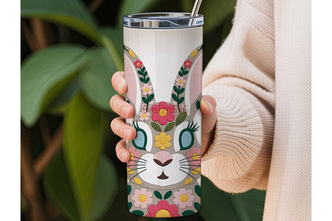 Floral Rabbit 20oz Tumbler Wrap Sublimation DesignSVG 