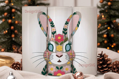 Floral Rabbit 20oz Tumbler Wrap Sublimation DesignSVG 