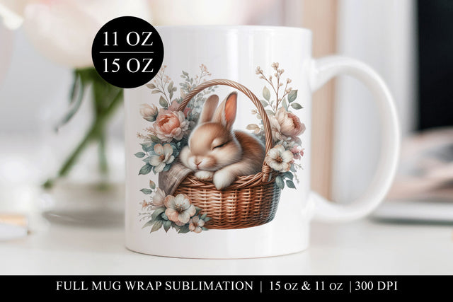 Floral Rabbit Spring Sublimation Mug Wrap for 11 & 15oz Mugs Sublimation BijouBay 