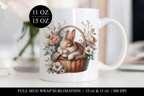 Floral Rabbit Spring Sublimation Mug Wrap for 11 & 15oz Mugs Sublimation BijouBay 