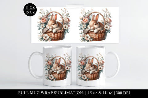 Floral Rabbit Spring Sublimation Mug Wrap for 11 & 15oz Mugs Sublimation BijouBay 