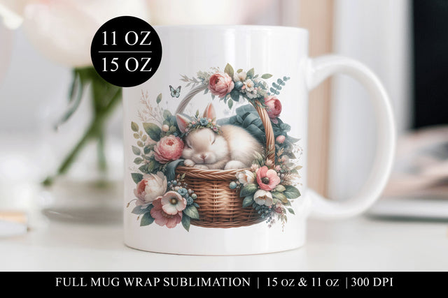 Floral Rabbit Sublimation Mug Wrap for 11 & 15oz Mugs Sublimation BijouBay 