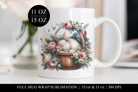 Floral Rabbit Sublimation Mug Wrap for 11 & 15oz Mugs Sublimation BijouBay 