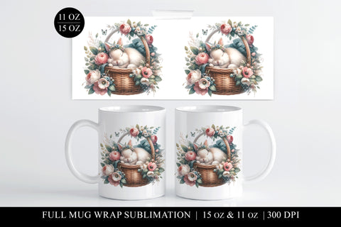 Floral Rabbit Sublimation Mug Wrap for 11 & 15oz Mugs Sublimation BijouBay 