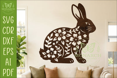 Floral Rabbit Wall Art SVG, Bunny Lover Laser Cut Sign Decor SVG APInspireddesigns 