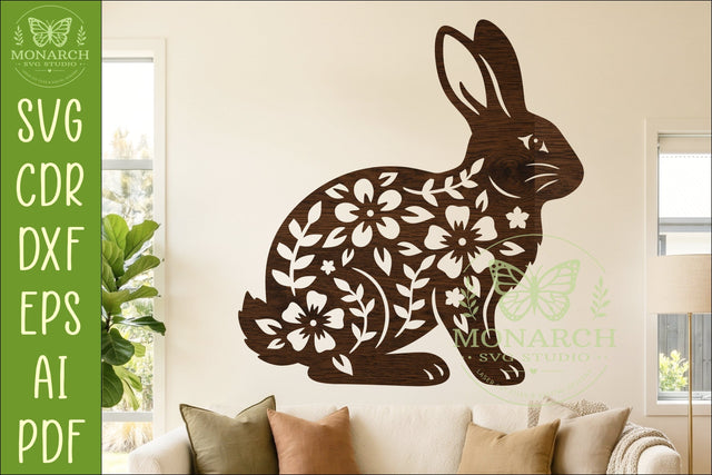 Floral Rabbit Wall Art SVG, Bunny Lover Laser Cut Sign Decor SVG APInspireddesigns 