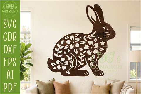 Floral Rabbit Wall Art SVG, Bunny Lover Laser Cut Sign Decor SVG APInspireddesigns 