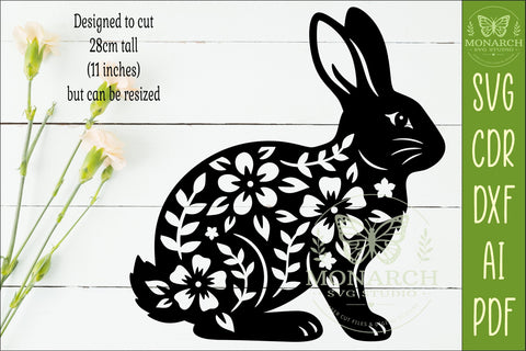 Floral Rabbit Wall Art SVG, Bunny Lover Laser Cut Sign Decor SVG APInspireddesigns 