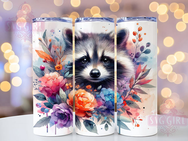 Floral Raccoon Woodland Tumbler Wrap, Cute Animal Wrap, Floral Raccoon Cup, Woodland Creature Design, Nature Wildlife Mug, Forest Animal Sublimation, Adorable Raccoon Art Sublimation SvggirlplusArt 
