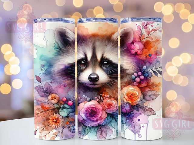 Floral Raccoon Woodland Tumbler Wrap, Cute Animal Wrap, Floral Raccoon Cup, Woodland Creature Design, Nature Wildlife Mug, Forest Animal Sublimation, Adorable Raccoon Art Sublimation SvggirlplusArt 