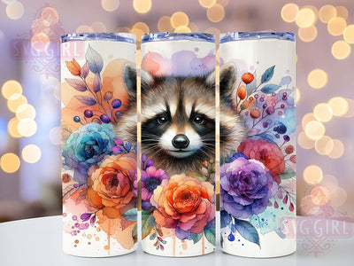 Floral Raccoon Woodland Tumbler Wrap, Cute Animal Wrap, Floral Raccoon Cup, Woodland Creature Design, Nature Wildlife Mug, Forest Animal Sublimation, Adorable Raccoon Art Sublimation SvggirlplusArt 