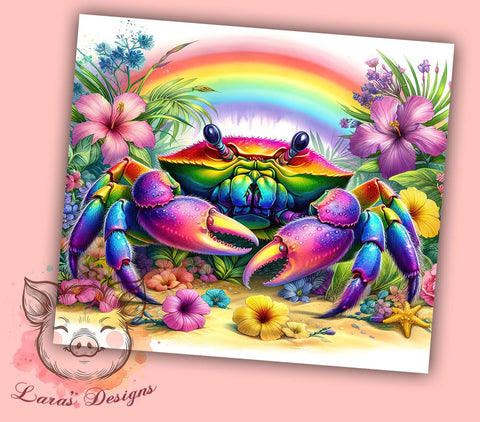 Floral Rainbow Crab 20oz Tumbler Png, Straight & Tapered Tumbler Png, Crab Tumbler Png, Digital Download PNG Sublimation Lara' s Designs 