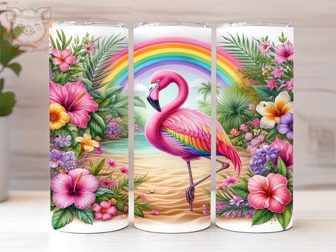Floral Rainbow Flamingo 20oz Tumbler Png, Straight & Tapered Tumbler Png, Flamingo Tumbler Png, Digital Download PNG Sublimation Lara' s Designs 