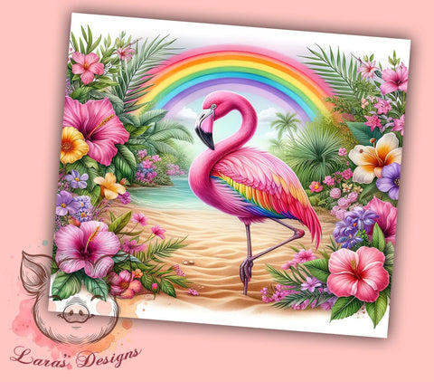 Floral Rainbow Flamingo 20oz Tumbler Png, Straight & Tapered Tumbler Png, Flamingo Tumbler Png, Digital Download PNG Sublimation Lara' s Designs 