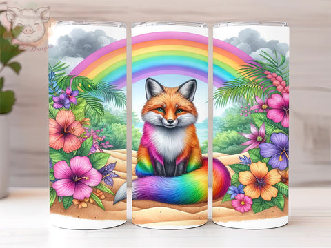 Floral Rainbow Fox 20oz Tumbler Png, Straight & Tapered Tumbler Png, Fox Tumbler Png, Digital Download PNG Sublimation Lara' s Designs 