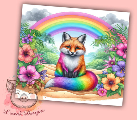 Floral Rainbow Fox 20oz Tumbler Png, Straight & Tapered Tumbler Png, Fox Tumbler Png, Digital Download PNG Sublimation Lara' s Designs 