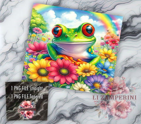 Floral Rainbow Frog 20oz Tumbler Wrap PNG, Frog Tumbler Png, Straight & Tapered Tumbler Wrap, Instant Digital Download Sublimation Li Zamperini 