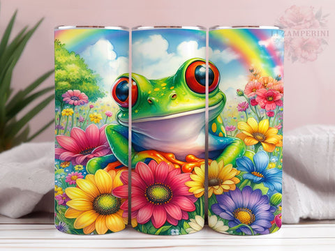 Floral Rainbow Frog 20oz Tumbler Wrap PNG, Frog Tumbler Png, Straight & Tapered Tumbler Wrap, Instant Digital Download Sublimation Li Zamperini 