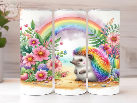 Floral Rainbow Hedgehog 20oz Tumbler Png, Straight & Tapered Tumbler Png, Hedgehog Tumbler Png, Digital Download PNG Sublimation Lara' s Designs 